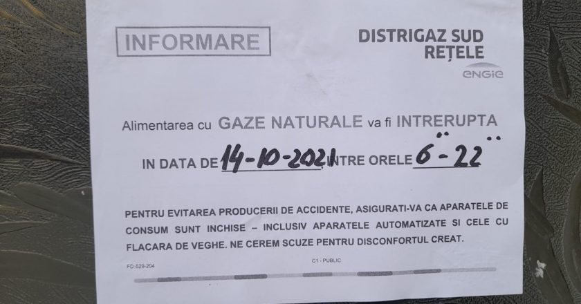 Alimentarea cu gaze naturale va fi oprită în mai multe zone din Tecuci