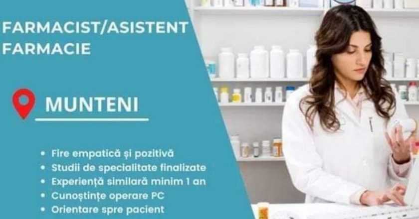 Se caută farmacist și asistent de farmacie în Munteni